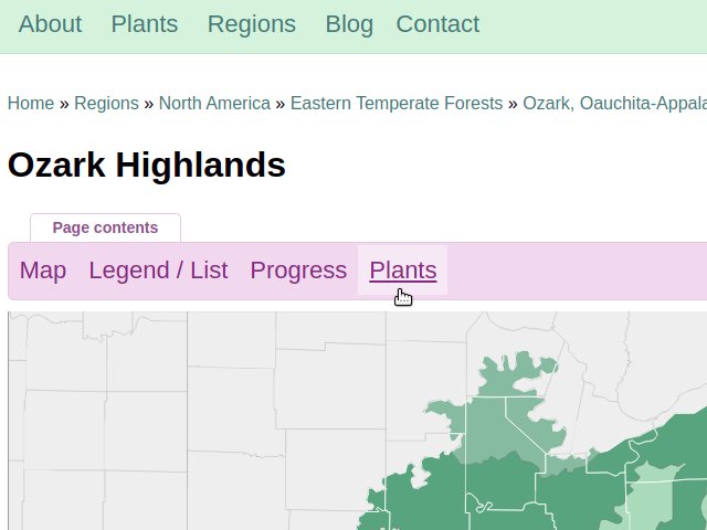 Cropped screenshot of Ozark Highlands region page