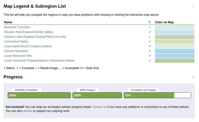 Screenshot of new map legend and subregion list above, and progress bar section below